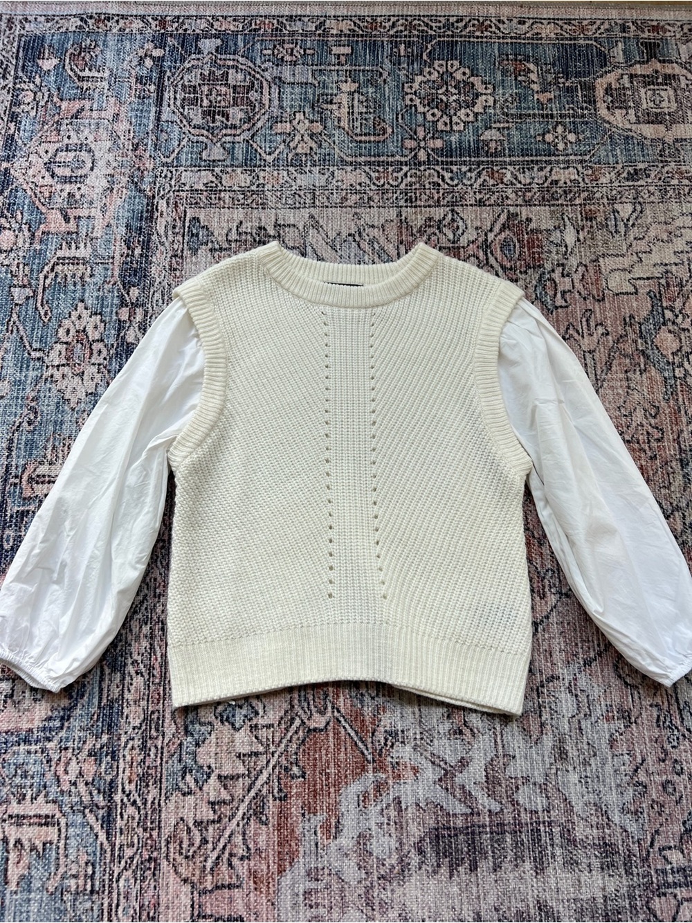 SANCTUARY Two Become One Sweater Cream White Pullover Sweater Vest Shirt Small - Picture 7 of 10